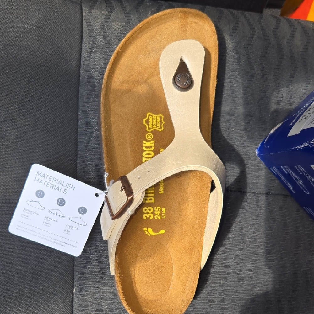Birkenstock Blue and Cream Sandals with Cork Footbed